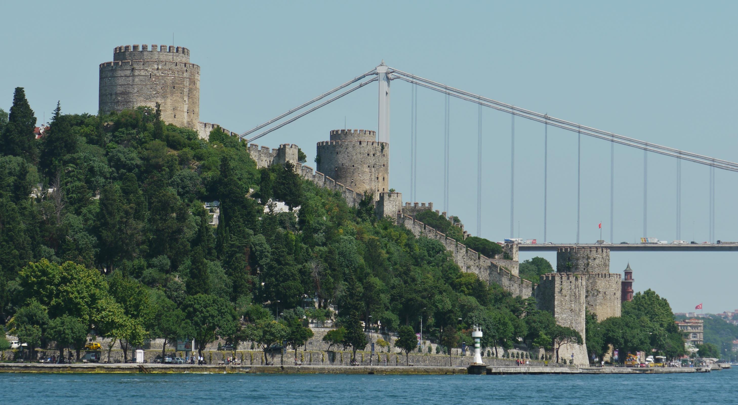 Rumelihisari Fortress and one of two bridges spanning the Bosphorus